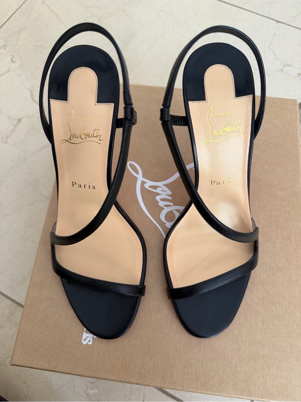 Christian Louboutin Women's Black Leather Slingback Sandal 100mm heel - Picture 8 of 15
